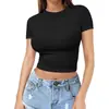 Crop top europeo y americano transfronterizo camiseta top de verano para chica sexy jersey fino para mujer cuello redondo moda seda de leche manga corta