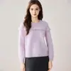 Suéter de Cashmere Feminino Gola Redonda Camada Interna Recorte no Ombro Renda Tricô Quente Simples Base Amiga da Pele Tricô