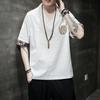 Camiseta de Lino de Manga Corta para Hombre Verano Estilo Chino Bordada Cuello en V Camiseta Retro Traje Tang Hanfu Top Chino para Hombre Delgada