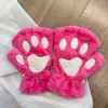 Guantes de Invierno Lindos de Dibujos Animados de Pata de Gato sin Dedos para Niñas, Guantes Cálidos de Felpa, Guantes Gruesos de Pata de Oso Peluda de Medio Dedo