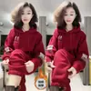 432 # Conjunto de Sudadera de Moda Otoño e Invierno, Forrado de Polar y Espeso, para Mujer, Conjunto Elegante de Dos Piezas, Talla Grande, Holgado