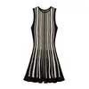 Vestido de Tricô Listrado Sem Mangas Gola Redonda Casual Simples Moda Estilo Europeu e Americano Roupas Femininas Transfronteiriças G82999