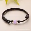 Pulseira de cordão vermelho tecida à mão com cristal de obsidiana, conta da sorte, unissex, corda de mão ajustável, joia