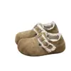 Mollykiki Sapatos Casuais Antiderrapantes Retro com Elevação Interna 2025 Outono e Inverno Novos com Solado Espesso de Uma Tira Forrados com Lã Estilo Birkenstock