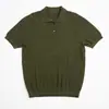 2023 Nuevo Verano Camisa Polo de Seda Helada de Manga Corta Tejida para Hombre Tendencia Moda Rayas Verticales Cuello de Solapa Camiseta Fabricante