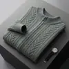 Cardigã de Lã Liso com Zíper e Gola Alta para Homens, Suéter de Tricô Jacquard Engrossado para Outono e Inverno, Jaqueta Casual Solta