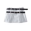 Falda de cuero PU negra estilo retro americano para mujer, nueva falda mini de cintura alta con doble cinturón de otoño