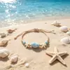 Pulseira Tecida com Conchas Estilo Oceano, Pulseira de Cerâmica com Estrela-do-Mar e Concha, Joia Ajustável para Férias na Praia para Casais