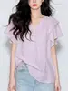 Verão Design Exquisito Top Feminino 2026 Novo Estilo Design de Nicho Único Lindo Blusa Solta com Manga Bufante