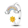 Anel Arco-Íris Mais Vendido Transfronteiriço com Zircônia Colorida Incrustada para Mulheres, Design Simples de Nicho, Não Desbota, Luxo Leve, Anel Aberto Ajustável