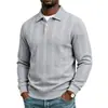 Camisa polo jacquard listrada masculina de outono europeia e americana, suéter de malha casual de corte solto