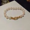 Pulsera Barroca Exquisita de Flor de Zircón y Perla Redonda, Pulsera de Lujo Ligero y Gama Alta, Joyería de Mano Dulce Retro Francesa