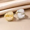 Estilo Exagerado Moda Nicho Anel Espiral Totalmente Zircônia Vazado Feminino Leve Luxo Europeu e Americano Ajustável Anel Aberto