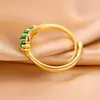 Anel Ouro Areia Calcedônia Simples Moda Aberto Verde Esmeralda Anel Feminino Design Nicho High-End Anel de Casal