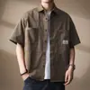 Camisa de Trabajo Resistente de Algodón Puro Estilo Retro Americano para Hombre, Nuevo Estilo de Verano, Camisa Jacket Casual Holgada de Manga Corta, Moderna