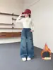 Pantalones de Mezclilla con Felpa para Niñas Otoño Invierno Nuevos Bordados Pierna Ancha Pantalones Sueltos Largo hasta el Suelo Niños Medianos y Grandes Cálidos Modernos