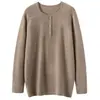Otoño e Invierno Nuevo Suéter de Cachemira Holgado Cuello Redondo para Mujer Color Sólido Manga Larga Color Sólido Estilo Perezoso Casual Top de Cachemira