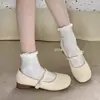 Zapatos de Mujer de Corte Bajo Individuales Retro Versátiles de Punta Redonda Blancos Otoño Nuevo 2026 Tacón Grueso Francés Con Falda Zapatos Mary Jane