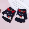 Luvas de Inverno para Crianças com Tampa Flip-Top, Luvas de Tricô Quentes com Forro de Fleece de Meio Dedo de Desenho Animado Fofo, Luvas de Cinco Dedos Espessas à Prova de Vento