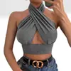 Novo Estilo Costas Nuas Alças Cruzadas Sexy Moda Feminina Europeia e Americana Verão Estilo Menina Apimentada Decote Halter Recorte Cruzado Top Curto