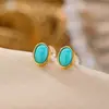 Yilu Plata Turquesa Plata de Ley S925 Chapado en Oro Huevo Oval Geométrico Casual Estilo Mid-Century Aretes de Botón de Plata Venta al por Mayor
