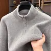 Cárdigan de punto a rayas, con cremallera, cuello alto, peso pesado, extra grueso de 950 g, estilo nuevo 2026, corte holgado, suéter de punto con doble cremallera para hombre