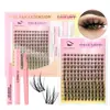Conjunto de ferramentas para aplicação de cílios postiços em tufos, estilo natural, cílios em tufos DIY, atacado para vendas transfronteiriças