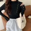 Foto Real de Suéter de Tricô com Botões e Gola Alta Meia-Manga Outono e Inverno 2026 para Mulheres, Pulôver de Manga Longa Slim Fit Camada Base
