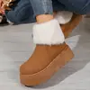 Botas de Nieve de Piel Gruesa de Invierno para Mujer Suela Gruesa Que Aumenta la Altura Zapatos de Pan Calientes Antideslizantes Zapatos Grandes de Algodón sin Cordones Plataforma Cortos