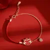 Pulseira S925 Prata Esterlina Doze Signos do Zodíaco Mudança de Cor Sensível à Temperatura para Mulheres, Pulseira do Ano Zodiacal Trançada com Corda Vermelha, Tendência Nacional Presentes Culturais e Criativos