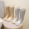 Botas Infantis Estilo Coreano Botas Martin para Crianças 2026 Nova Primavera/Outono Botas Longas de Princesa Modelo Botas de Cano Alto Passarela