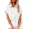 2026 Amazon Wish nueva ropa de mujer transfronteriza europea y americana color liso camisa de lino manga corta casual holgada