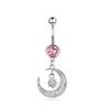 Nuevo Piercing para Ombligo de Acero Inoxidable Serie Rosa Doble Corazón de Durazno al Revés Flor de 8 Zirconias Joyería para Perforación