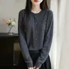 Cardigã de lã elegante com bolsos de franja estilo coreano, suéter de gola redonda, nova coleção outono e inverno para atacado feminino
