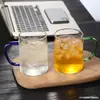 Taza de Té Pequeña de Vidrio de una Sola Capa con Mango de Color Espeso Taza para Desayuno Leche Jugo Taza para Degustación de Té Gongfu Uso en Casa Taza de Té Pequeña