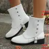Amazon Comercio Exterior Transfronterizo Nuevas Botas de Moda Retro Literarias Medievales Talla Grande Slip-On de Comercio Exterior Tacón Grueso Botas de Media Caña