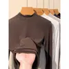 Camiseta de manga larga de algodón puro, ajustada y a la moda, estilo coreano, para mujer, base negra, top de cuello semi-alto, elegante y versátil
