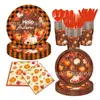 Nuevo juego de platos de papel desechables y vajilla con tema de cosecha de calabazas de otoño transfronteriza, suministros para fiestas