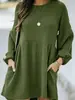 2026 Amazon Europeu e Americano transfronteiriço feminino outono e inverno estilo casual com nervuras bolso com fivela diagonal cor sólida vestido de manga comprida
