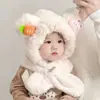 Chapéu de Inverno Infantil Unissex Super Adorável Outono Inverno Proteção Auricular Chapéu de Bebê Cachecol Integrado Chapéu com Proteção de Pescoço para Bebê