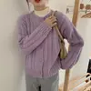 Abrigo Suéter Trenzado Estilo Coreano Viento Suave para Mujer, Holgado, Cuello Redondo, Delgado, Tejido, Cárdigan para Otoño e Invierno 2023