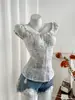 Nuevas Blusas de Primavera Estilo Harajuku, Camisas Casuales Blancas y Azules Ajustadas con Diseño Coreano para Figuras Menudas, Adecuadas para Vestir en Capas a Principios de Otoño