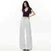 Tejido Blanco Resistente al Agua Verano Más Vendido Retro Americano Costura Lateral Diseño de Tiro Alto Corte Holgado Dobladillo Curvo Jeans de Pierna Ancha Largos para Mujer