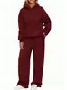 Conjunto de Moletom com Capuz e Calça Wide Leg Esportiva Casual 2026, Conjunto de Duas Peças com Forro de Fleece para Outono