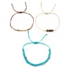 Pulseira Empilhada de Três Camadas Estilo Férias de Verão, Tecida à Mão com Pedra Olho de Tigre e Decoração de Onda Metálica, Acessórios nas Cores Azul e Marrom