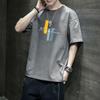 Camiseta Masculina Casual de Manga Meia-Manga com Estampa Nova Moda Gola Redonda Estilo Hong Kong Versátil