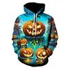 Sudadera con Capucha para Festival de Halloween Transfronterizo Europeo y Americano, Cabeza de Calabaza de Terror, Impresión Digital 3D, Sudadera Casual con Capucha, Suéter de Manga Larga