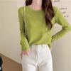 2025 Primavera y Otoño Nueva Camiseta de Placa Ligera Multicolor para Mujer de Manga Larga Holgada Estilo Coreano Color Puro Cuello Redondo Top Interior Base