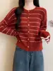 Suéter de Rayas Chic Estilo Coreano para Mujer Otoño Invierno Nueva Llegada Cárdigan de Punto con Sentido Top para Mujer