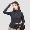Chamarra de yoga lulu con cuello alto para mujer, corte ajustado, cárdigan que favorece la figura, ropa deportiva para correr, fitness, top de manga larga con cremallera para mujer